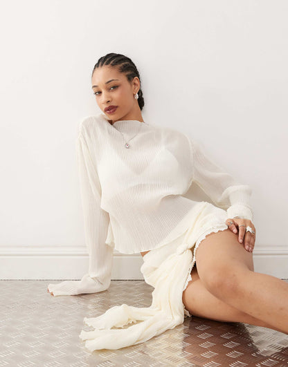 Long Sleeve Plisse Top Co-Ord