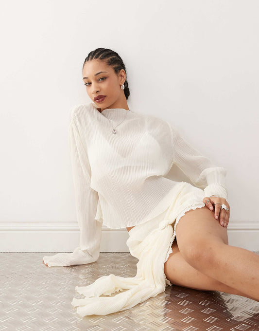 Long Sleeve Plisse Top Co-Ord