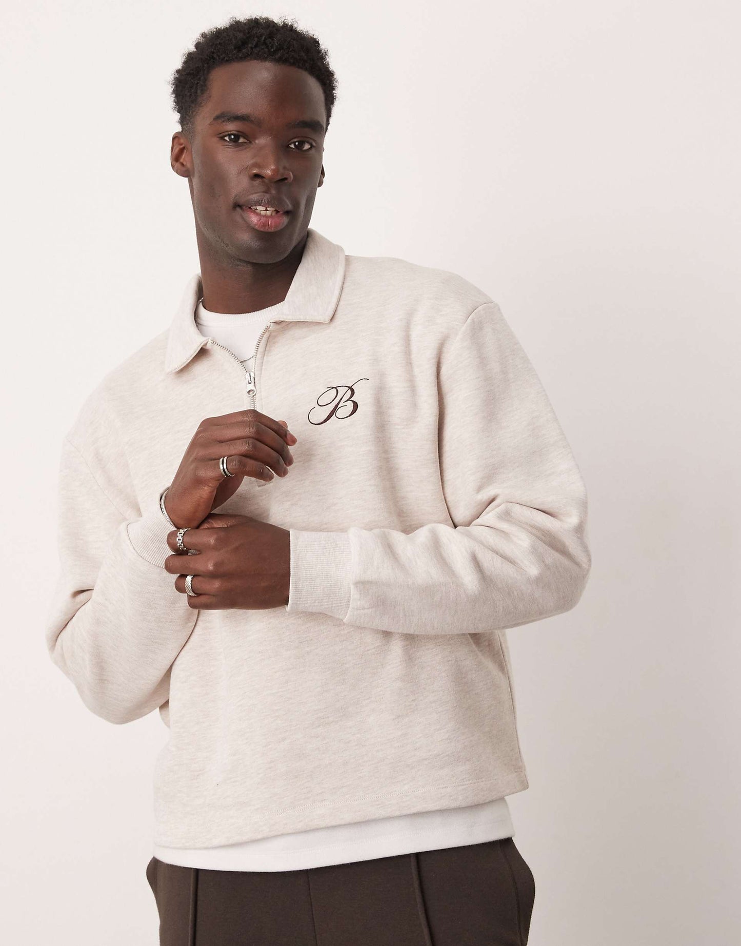 Boxy Oversized Polo Sweatshirt With Chest Embroidery
