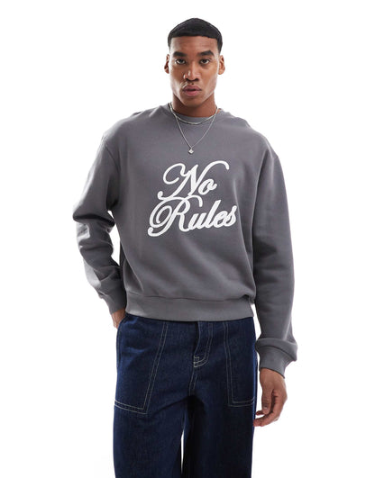 Boxy Oversized Sweatshirt With Chain Stitch Embroidery