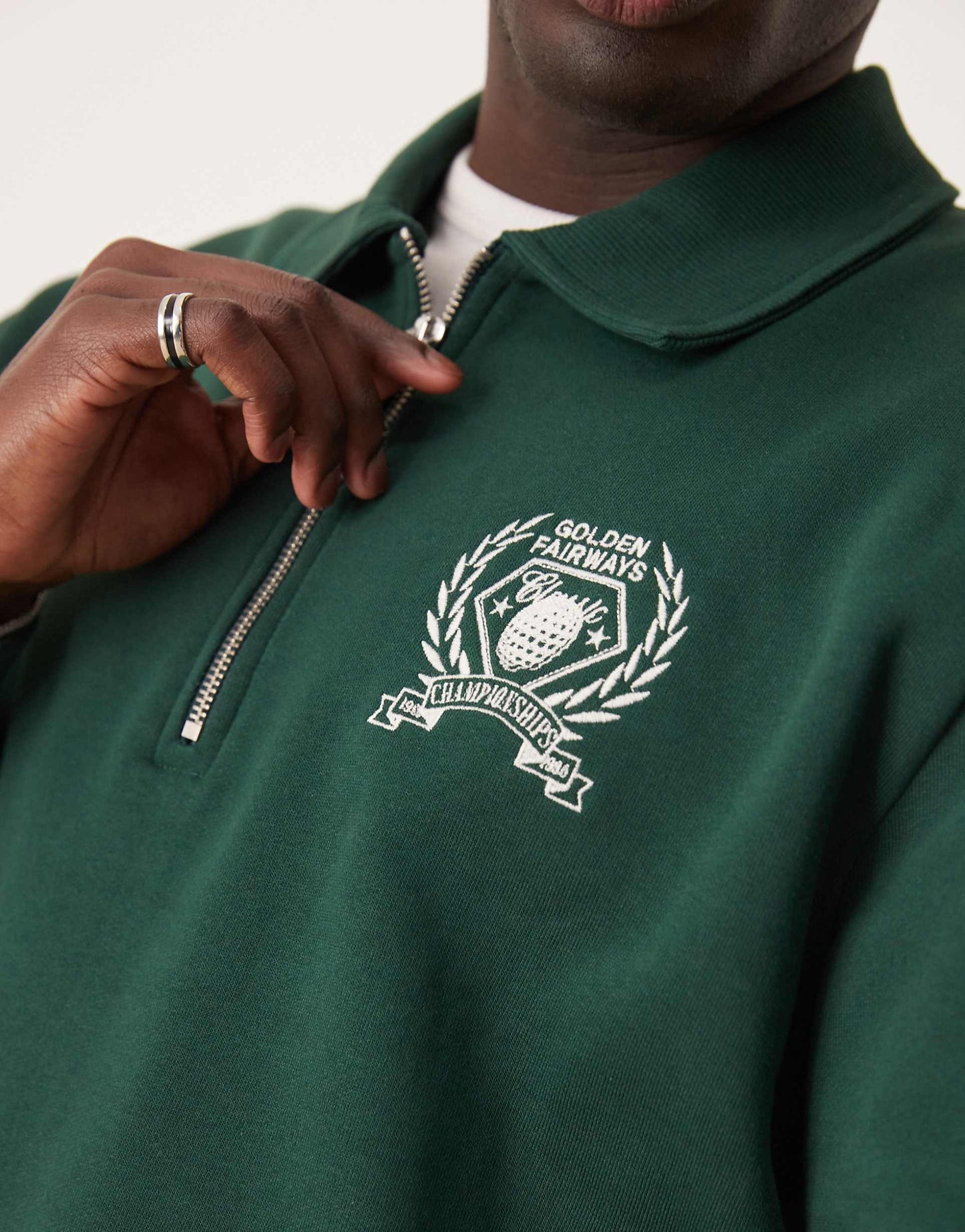 Boxy Oversized Polo With Tipping And Embroidered Chest Print