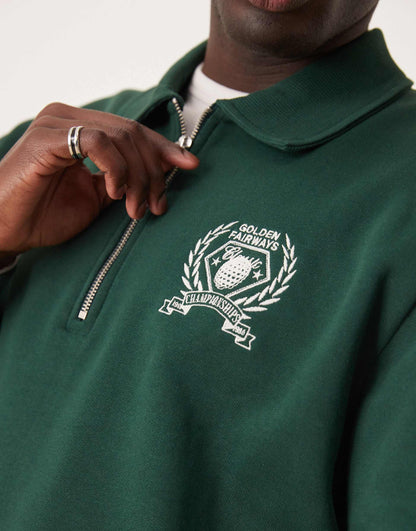 Boxy Oversized Polo With Tipping And Embroidered Chest Print