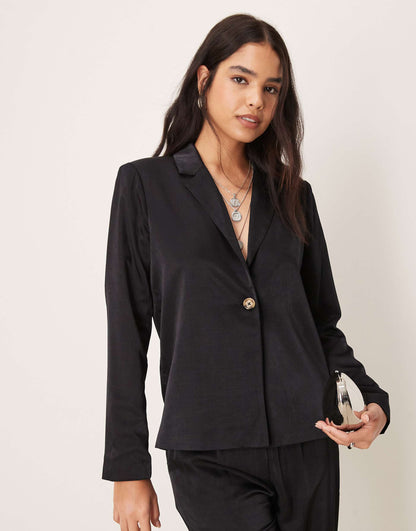 Oversized Button Front Blazer And Wide Leg Tie Waist Trouser Set