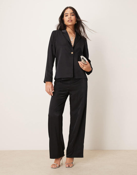 Oversized Button Front Blazer And Wide Leg Tie Waist Trouser Set