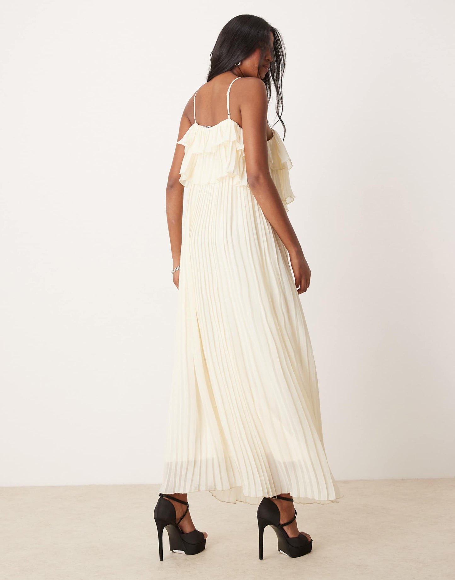 Pleated Ruffle Layer Cami Maxi Dress