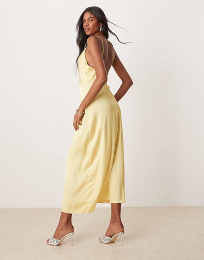 Satin Cowl Neck Maxi Dress