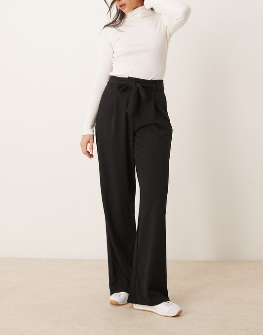 Tie Waist Wide Leg Trouser