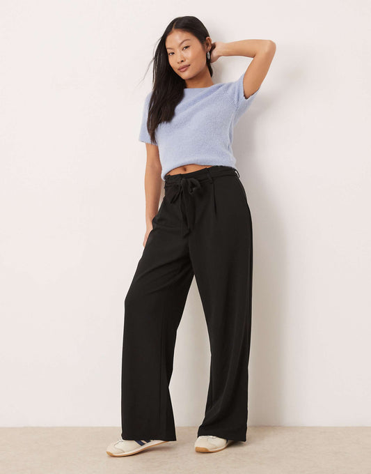 Petite Tie Waist Wide Leg Trouser