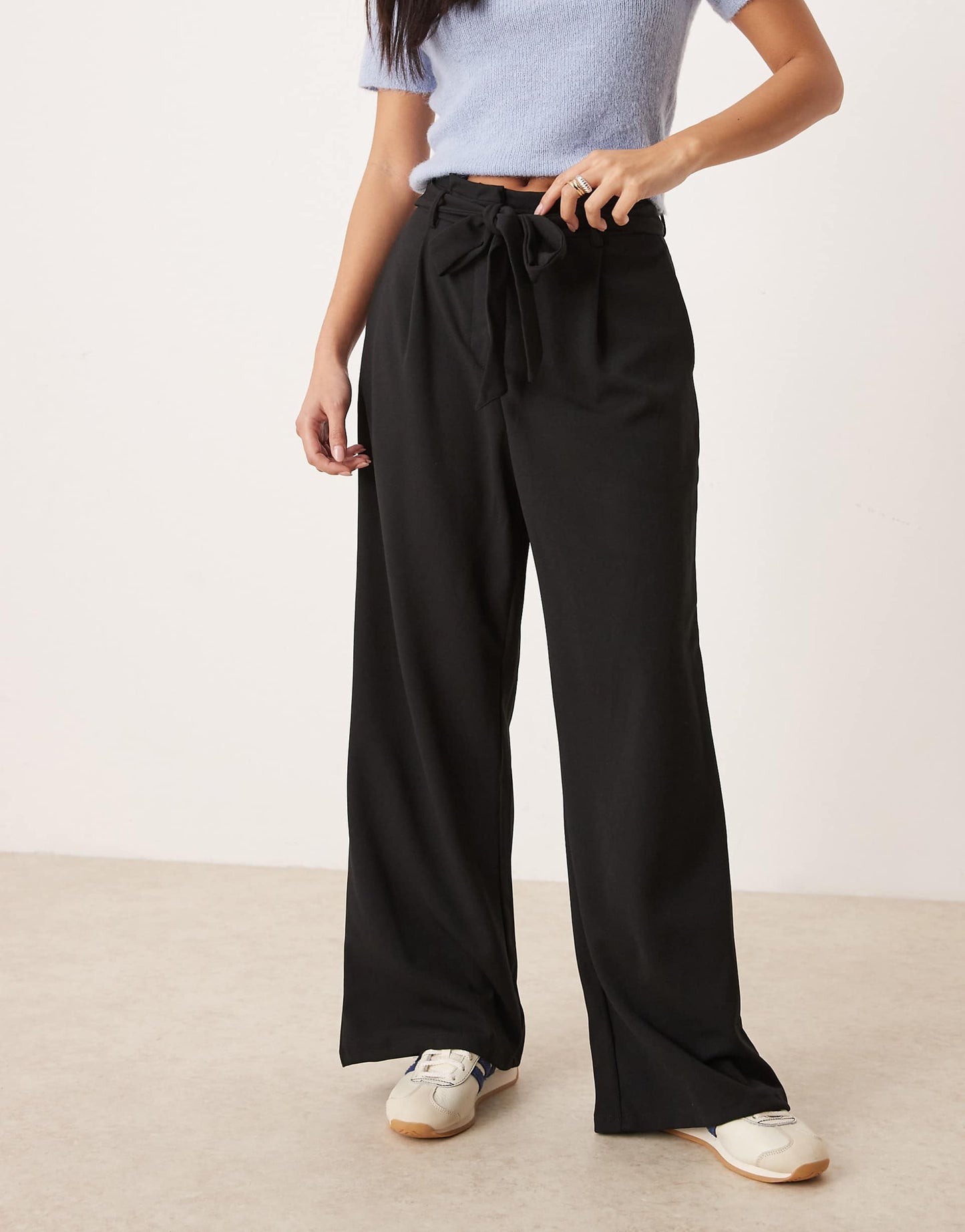 Petite Tie Waist Wide Leg Trouser