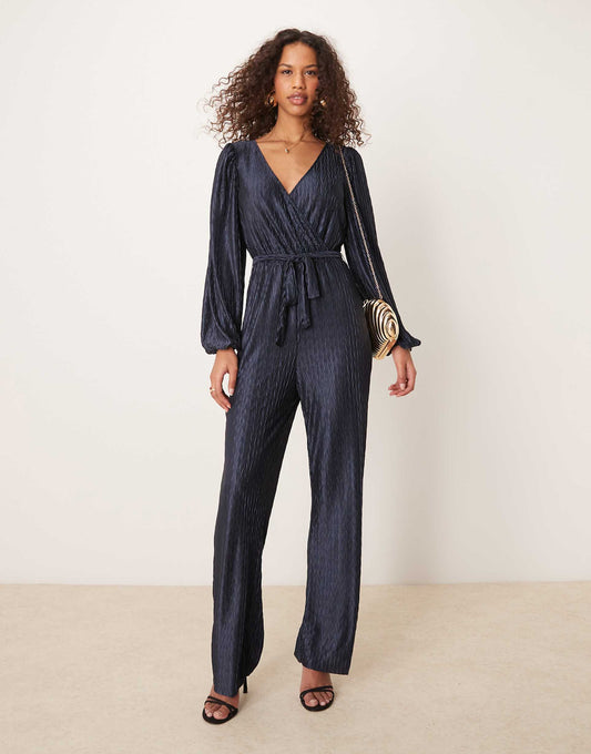 Plisse Wrap Front Jumpsuit