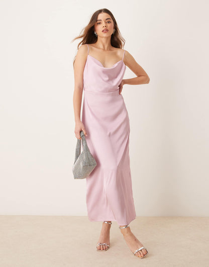 Satin Cowl Neck Maxi Dress