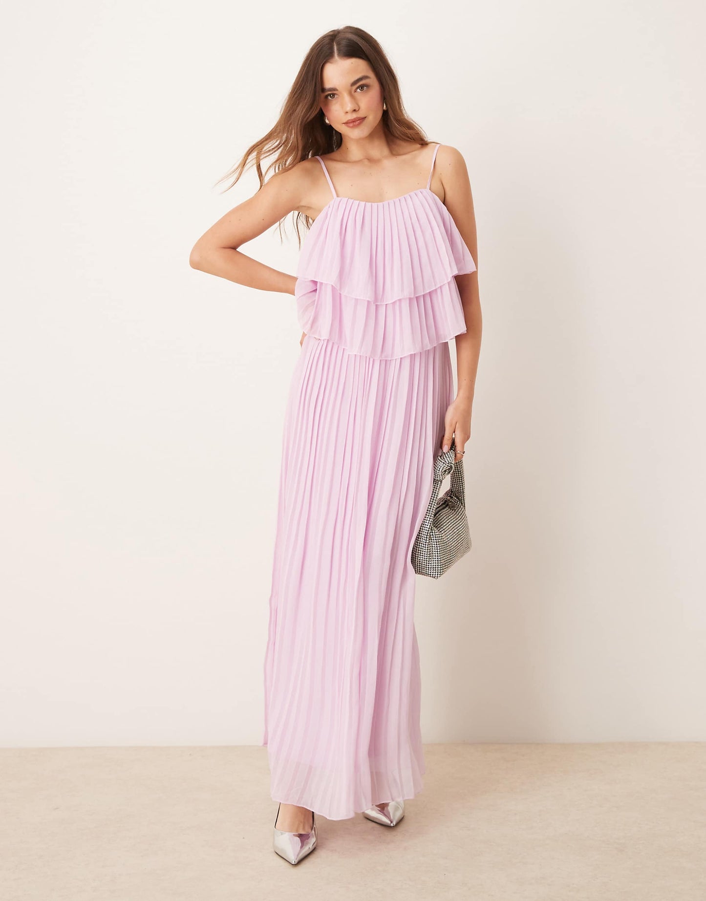 Pleated Ruffle Layer Cami Maxi Dress