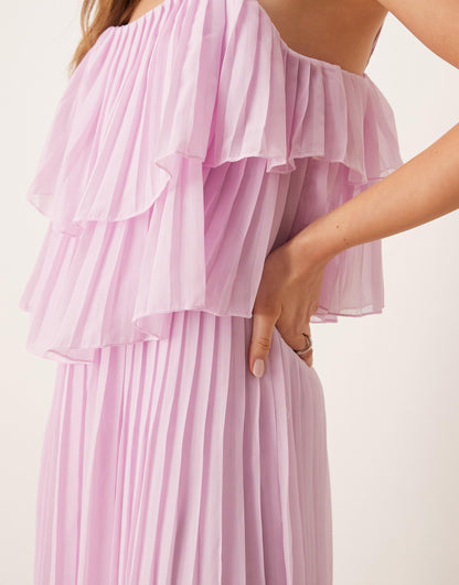 Pleated Ruffle Layer Cami Maxi Dress