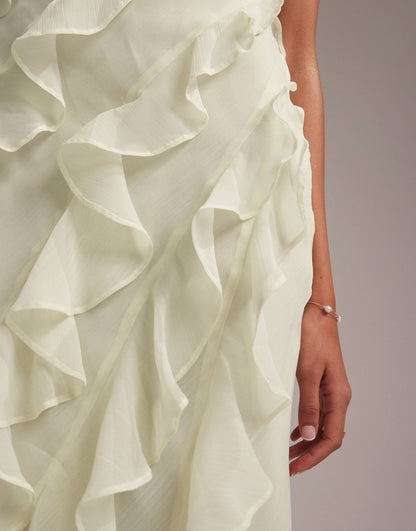 Bridesmaids Racer Neck Bias Ruffle Maxi Dress