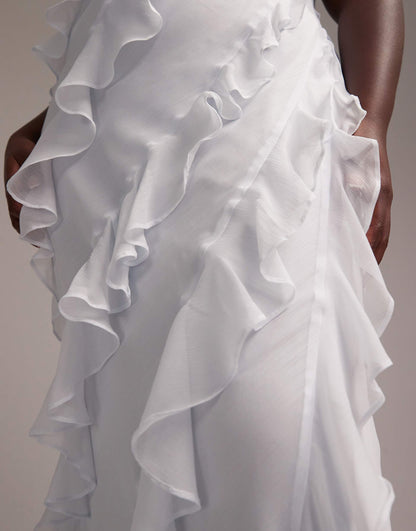 Curve Bridesmaids Racer Neck Bias Ruffle Maxi Dress