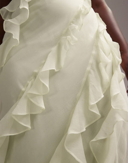 Curve Bridesmaids Racer Neck Bias Ruffle Maxi Dress