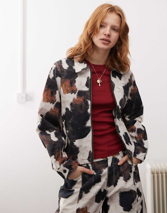 Cow Print Zip Up Jacket Co-Ord