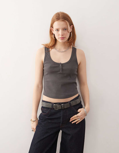 Ribbed Button Cami