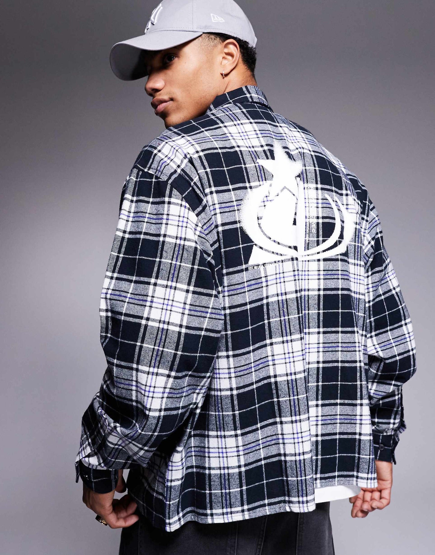 Boxy Oversized Check Shirt With Chest And Back Print