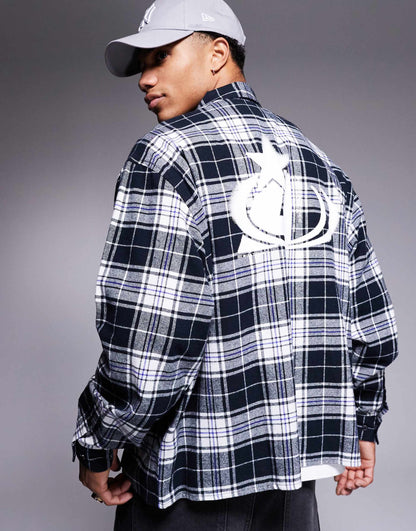Boxy Oversized Check Shirt With Chest And Back Print