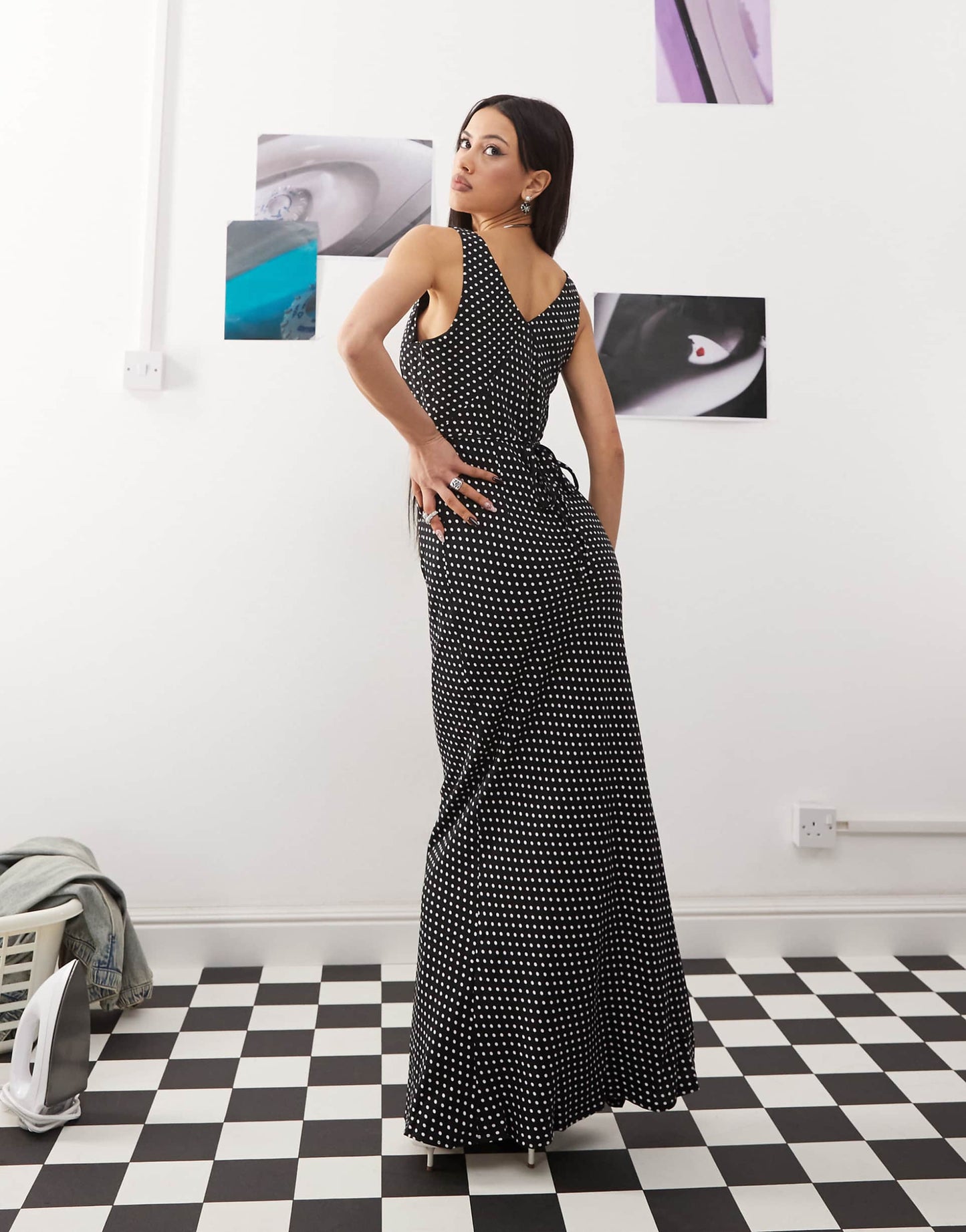 Plunge V Neck Sleeveless Tie Back Maxi Dress