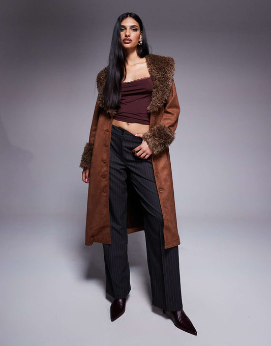 Faux Shearling Oversized Collar And Cuffs Penny Lane Coat