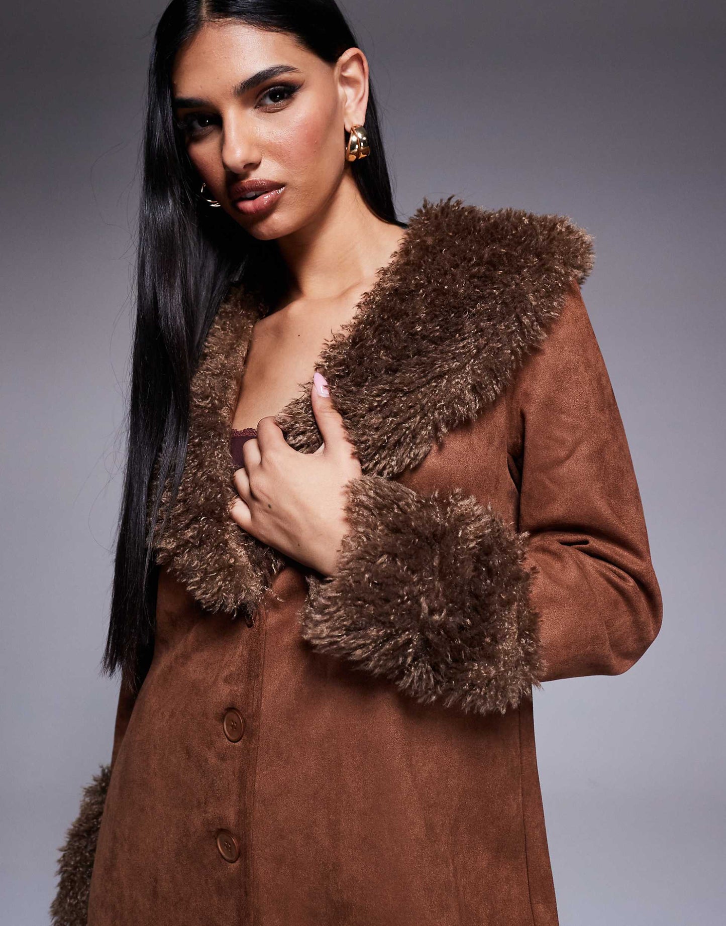Faux Shearling Oversized Collar And Cuffs Penny Lane Coat