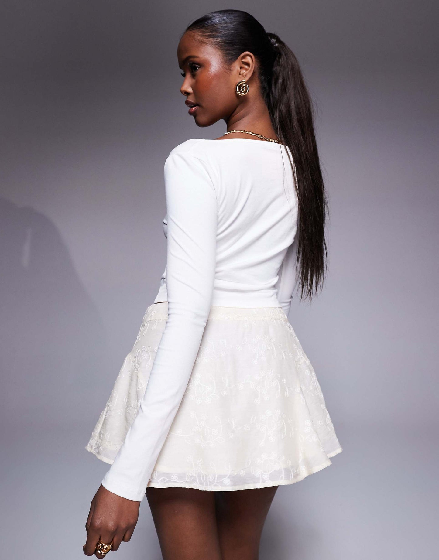 Floral Embroidered Floaty Mini Skirt