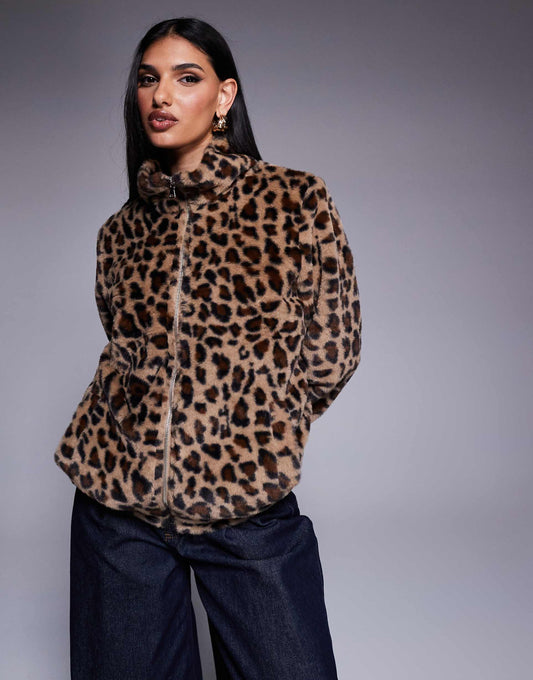 Faux Fur Zip Up Jacket