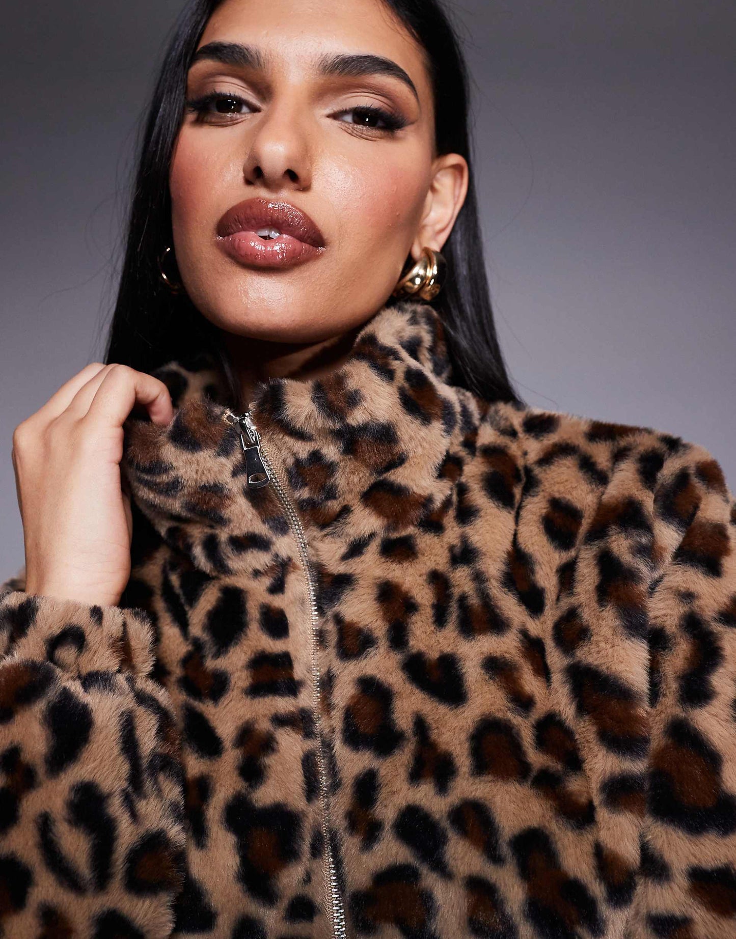 Faux Fur Zip Up Jacket