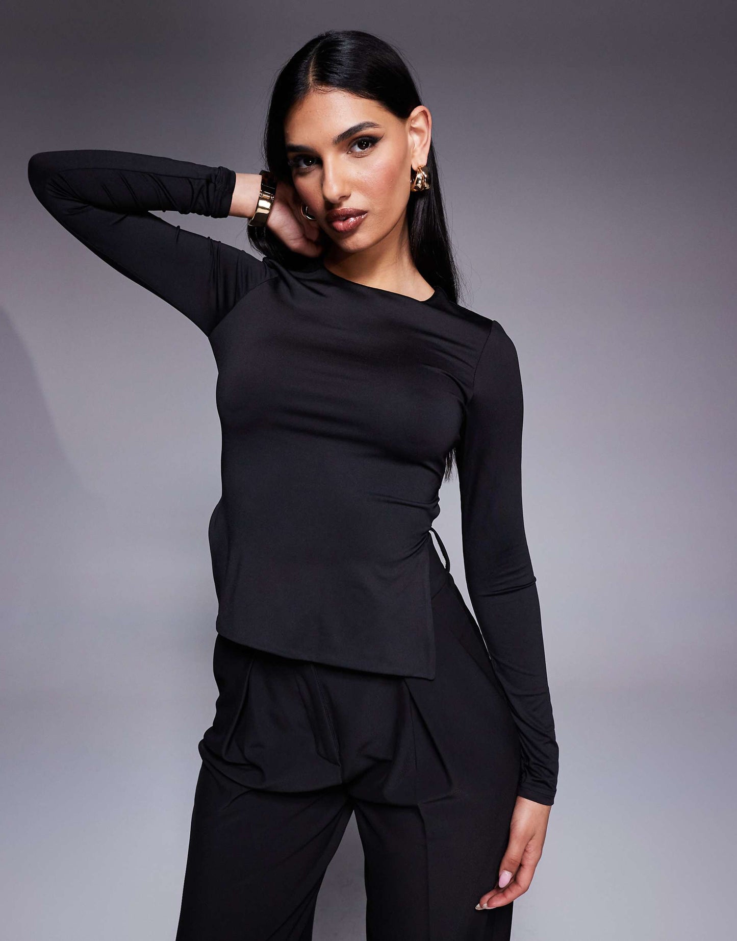 Slinky Open Tie Back Long Sleeve Top