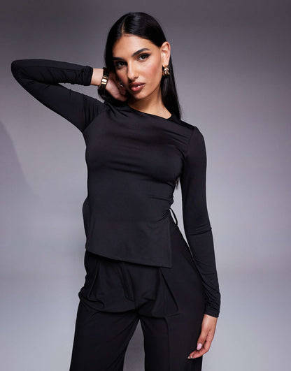 Slinky Open Tie Back Long Sleeve Top