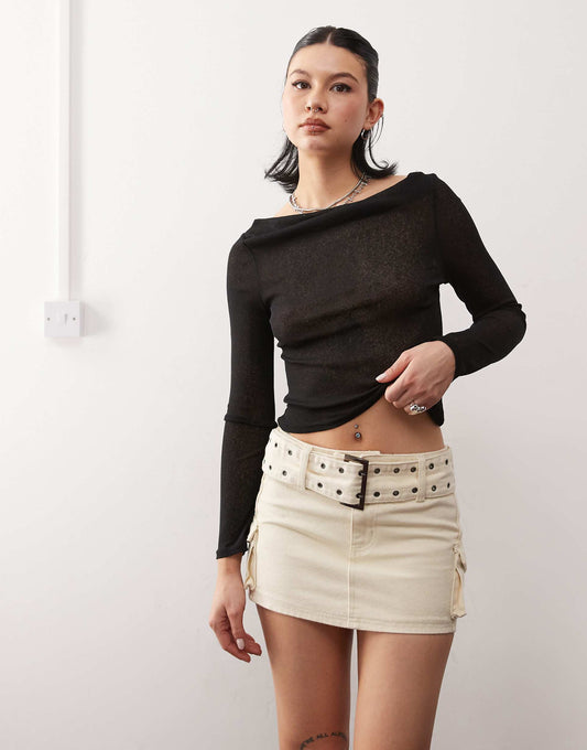 Eyelet Belt Cargo Mini Skirt