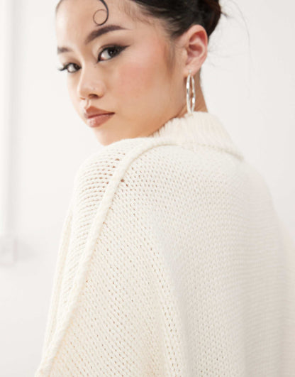High Neck Balloon Sleeve Knitted Mini Jumper Dress