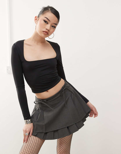 Slinky Square Neck Long Sleeve Crop Top