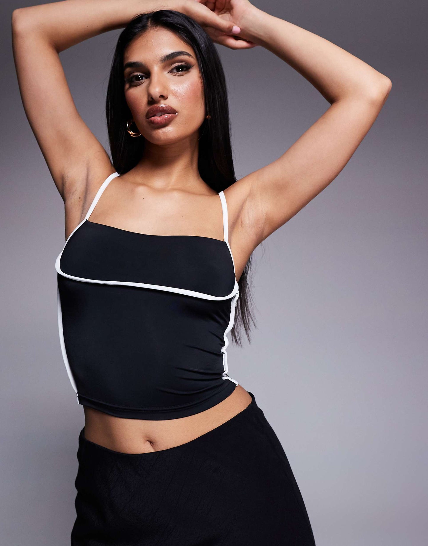 Slinky Contrast Trim Strappy Cami Top