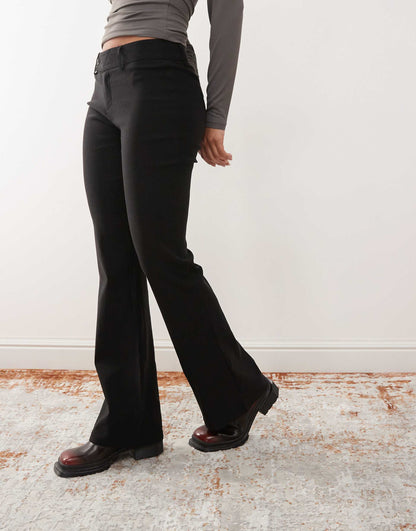High Waisted Slim Fit Flared Tailored Trousers