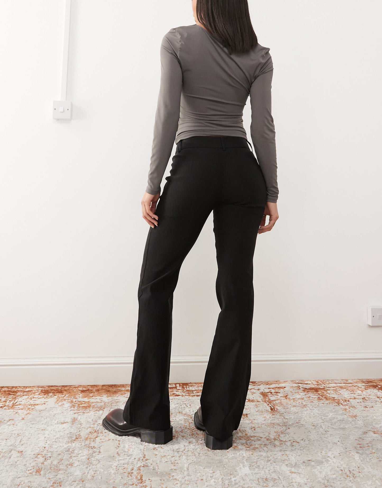 High Waisted Slim Fit Flared Tailored Trousers