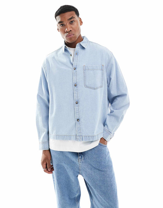 Oversized Boxy Crop Denim Shirt