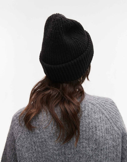 Ribbed Leather Logo Beanie