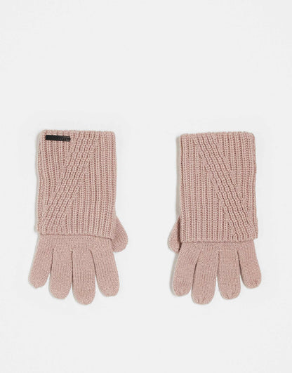 Ribbed Leather Logo Gloves