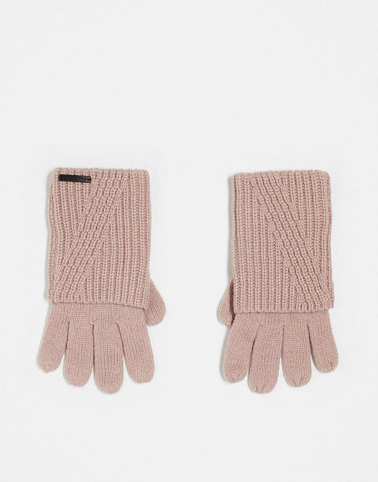Ribbed Leather Logo Gloves