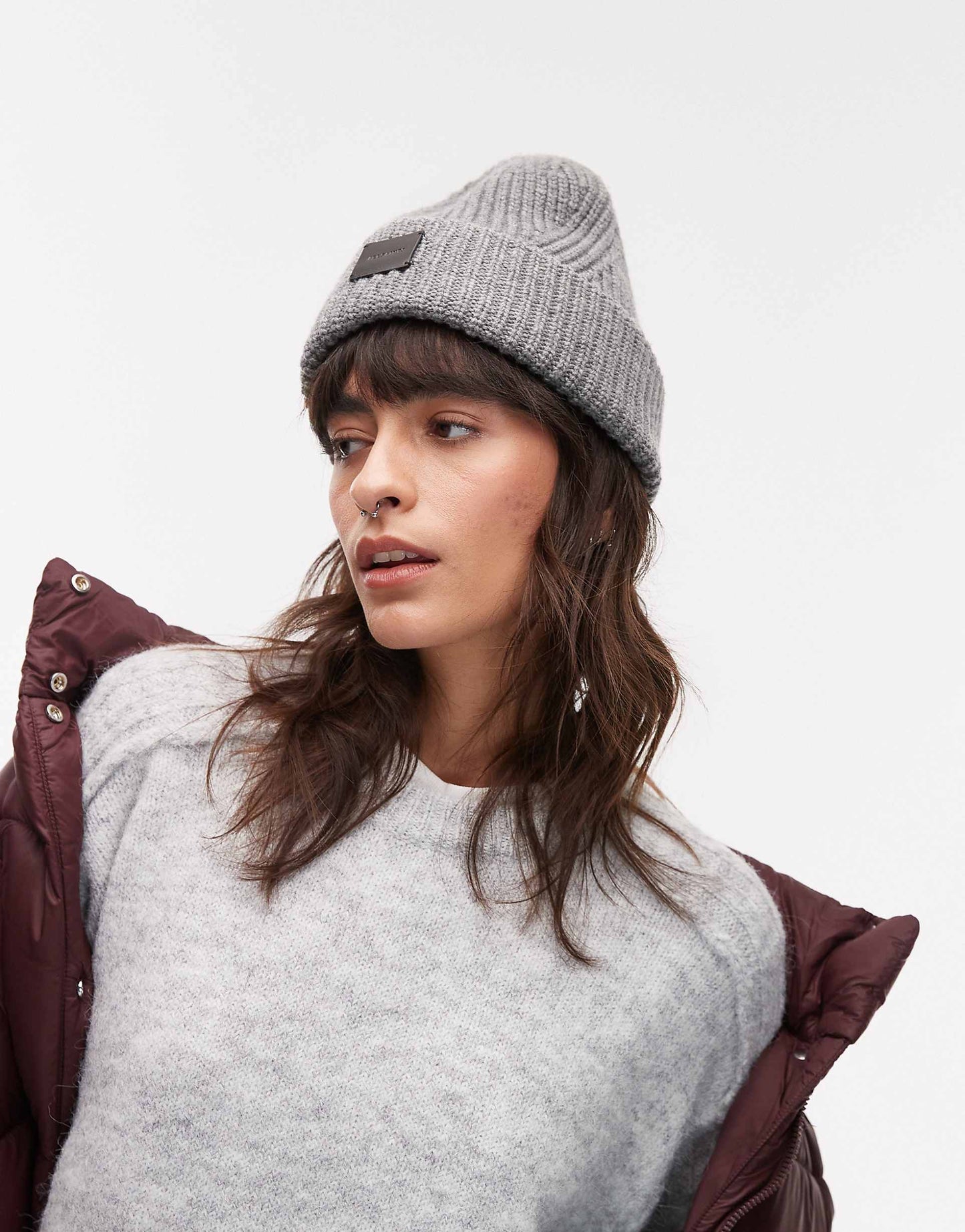 Ribbed Leather Logo Beanie