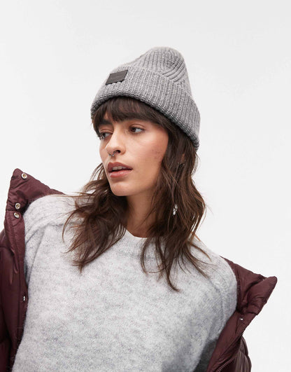Ribbed Leather Logo Beanie