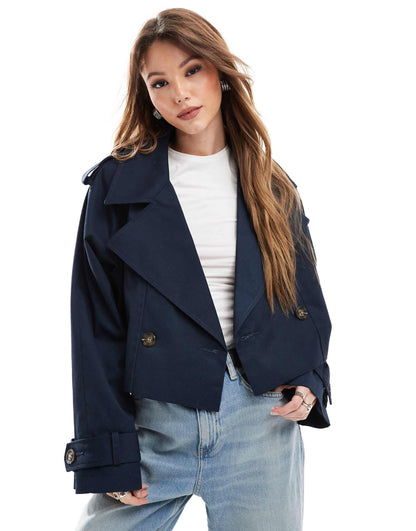 Cropped Twill Trench Coat