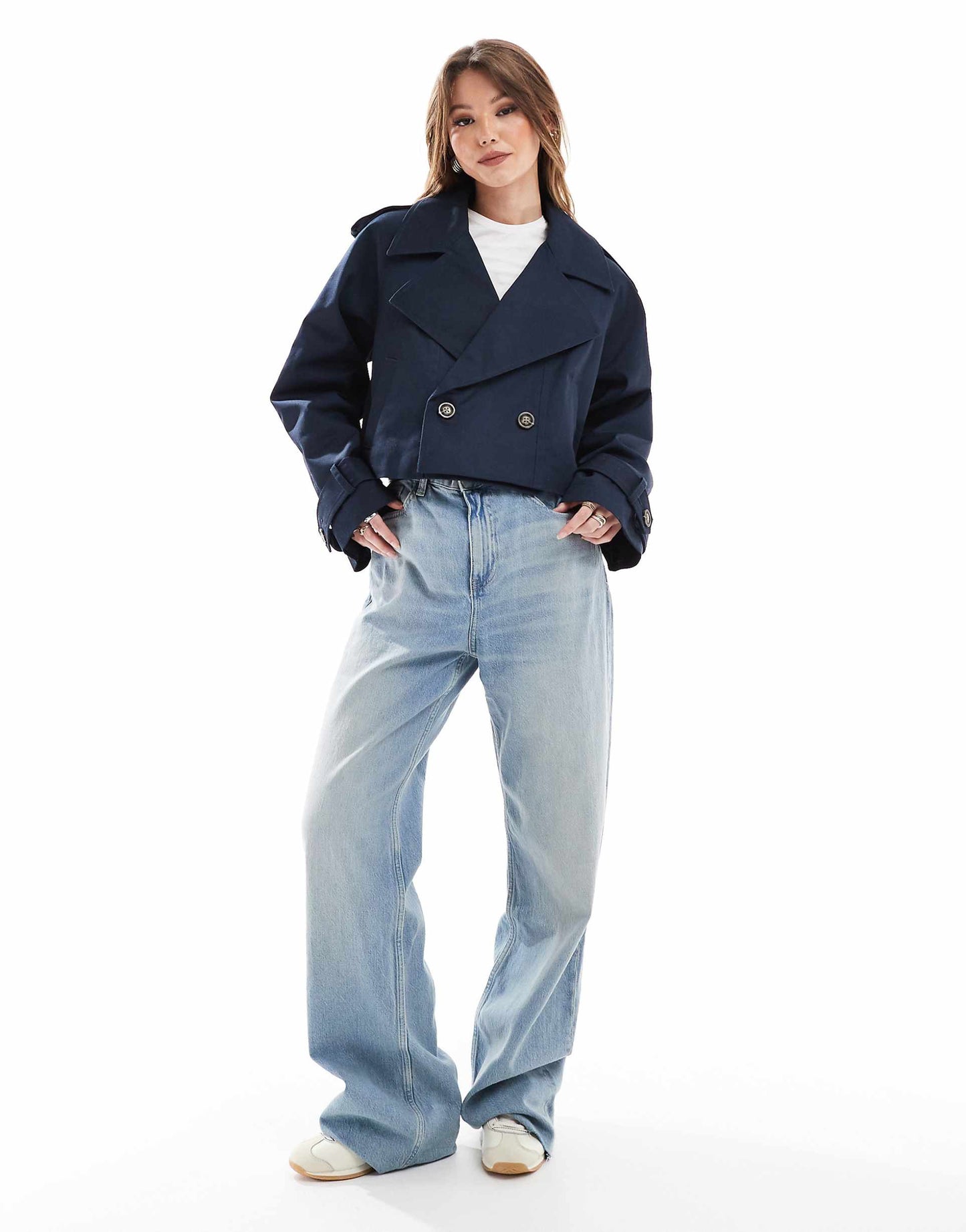 Cropped Twill Trench Coat