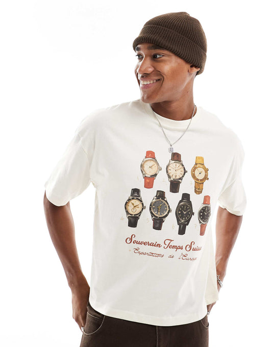 Boxy Oversized T-Shirt With Watches Front Print