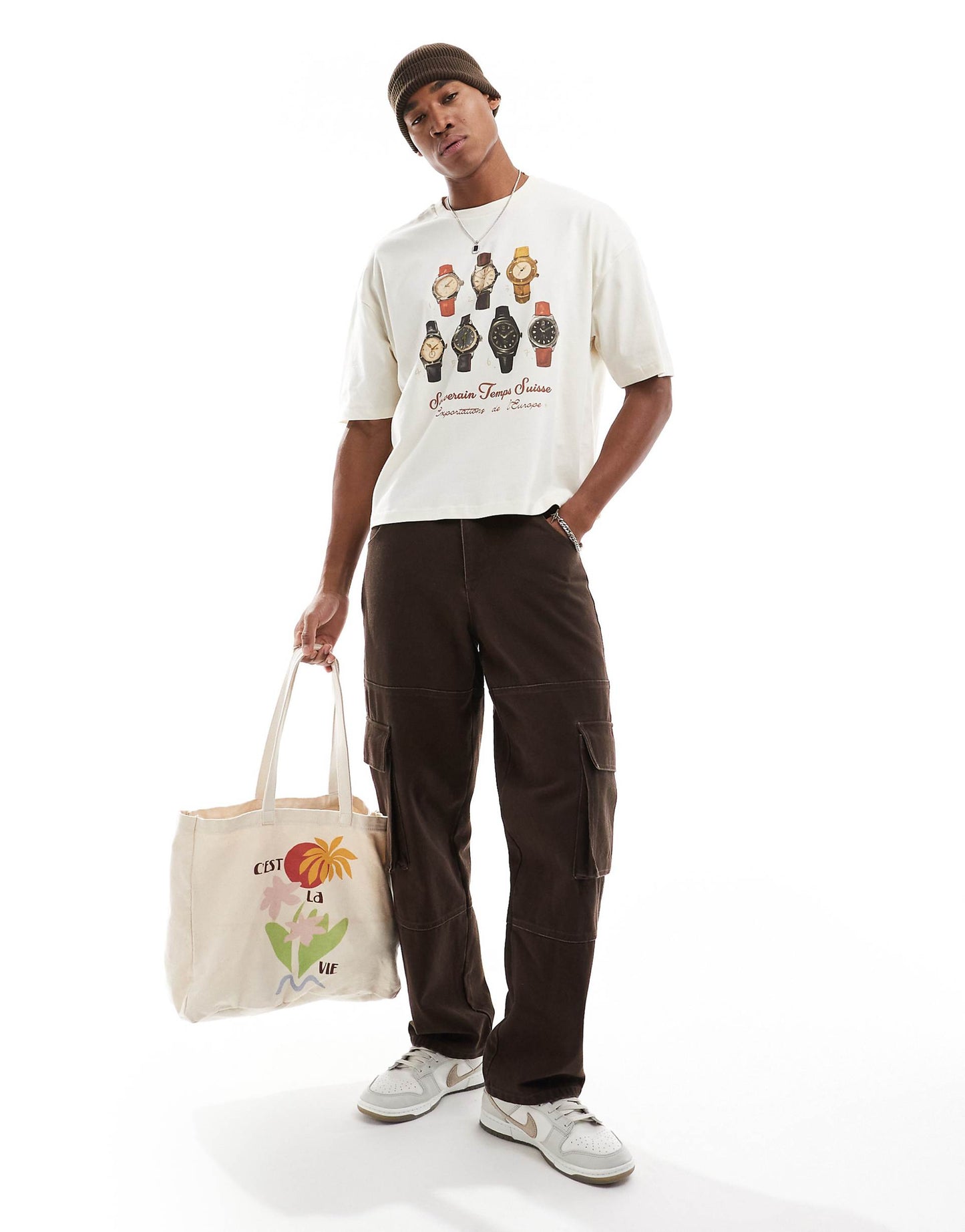 Boxy Oversized T-Shirt With Watches Front Print