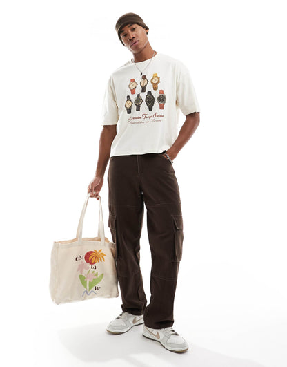 Boxy Oversized T-Shirt With Watches Front Print