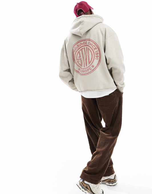 Raw Hem Stwd Garage Printed Hoodie